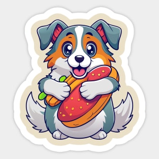 cute dog hugging hotdog Sticker